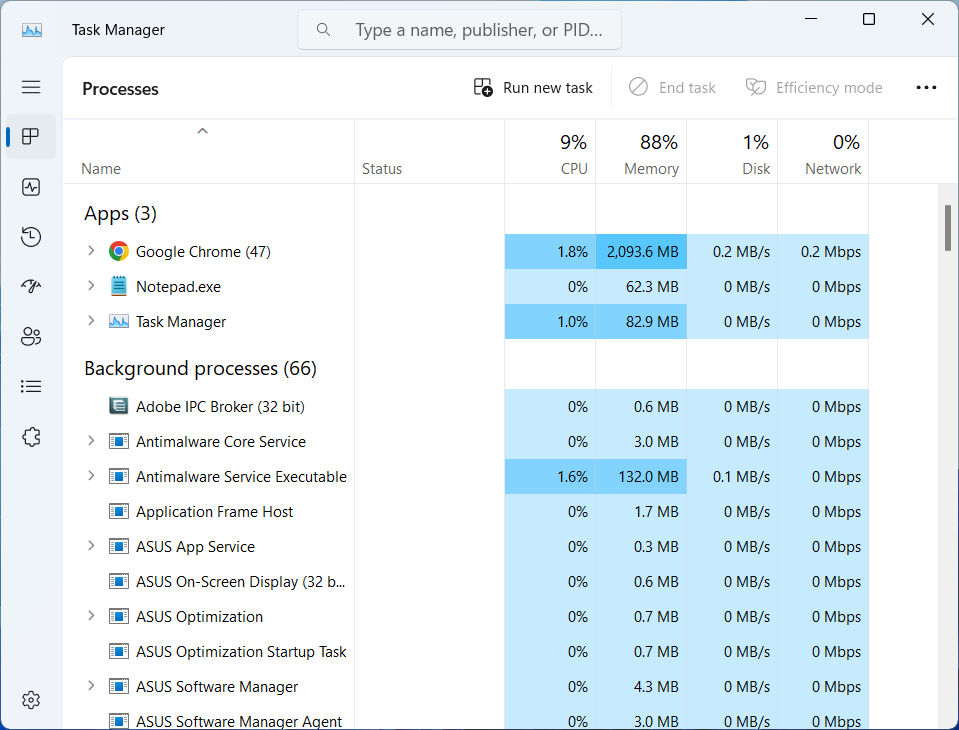 Running process of the laptop